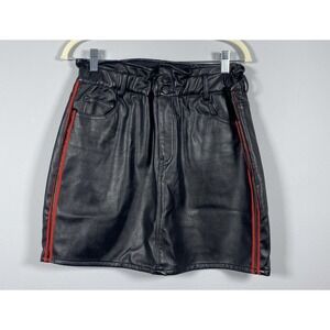 Sunset + spring faux leather red and black race stripe‎ mini skirt Women's Sz L